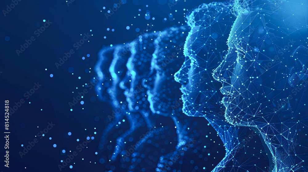 Poster abstract polygonal human head. artificial intelligence and machine learning concept. 3d rendering