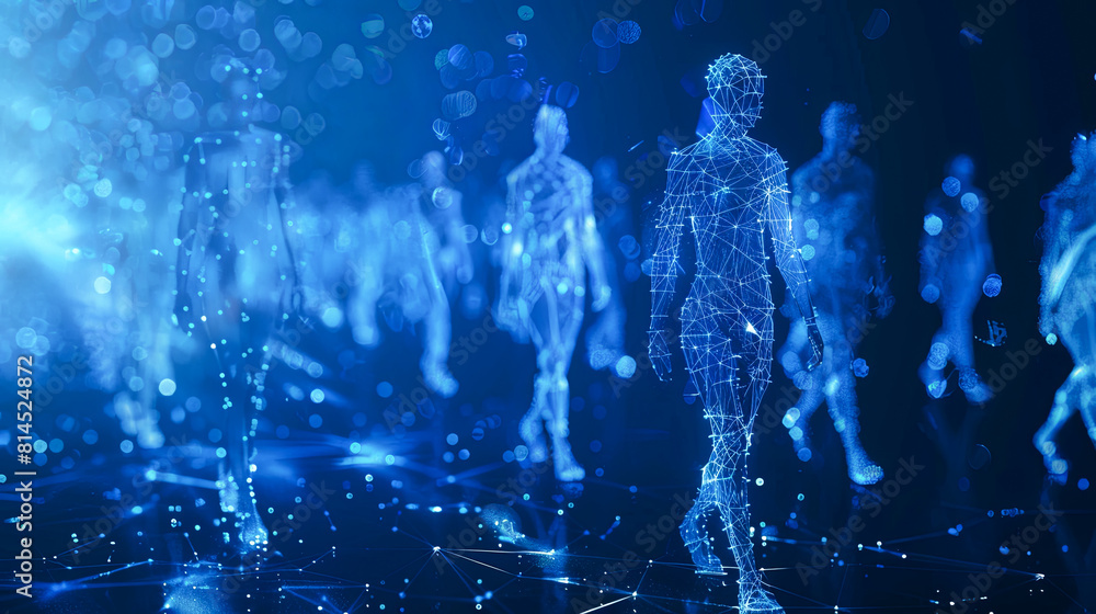 Poster 3D rendering of abstract digital man on dark background with connection lines
