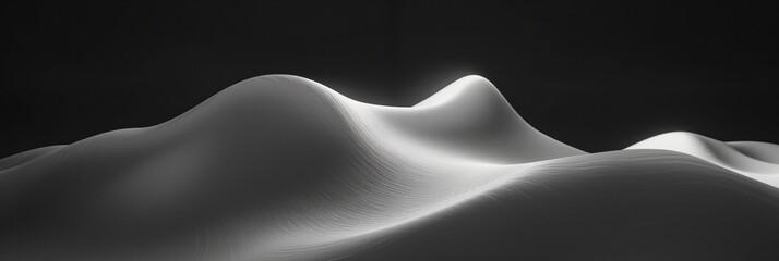 Silky matte grey to white waves on a black background, providing a sense of fluidity and motion. 