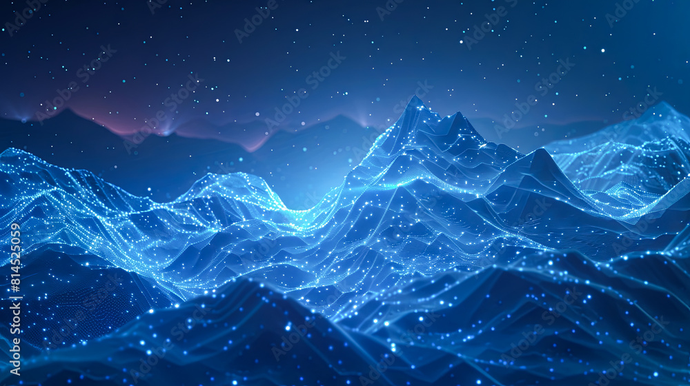 Poster abstract landscape background. 3d rendering. cyberspace grid.