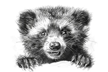 Obraz premium Detailed black and white drawing of a raccoon. Suitable for various design projects