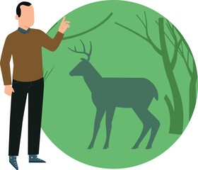 The boy is looking at the deer.