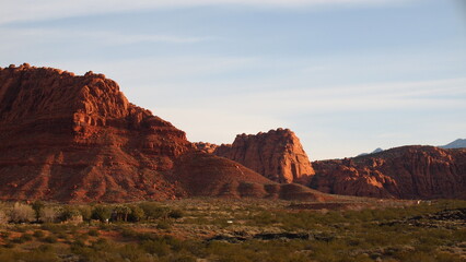 Red rock landscape in Utah; sunrise in the desert landscape with red rock formation; landscape photography