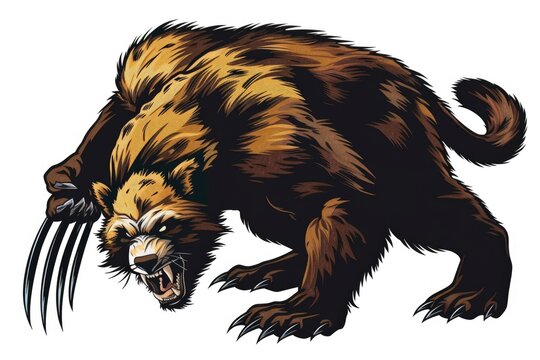 A wolverine with sharp claws on its face. Suitable for wildlife or danger concepts