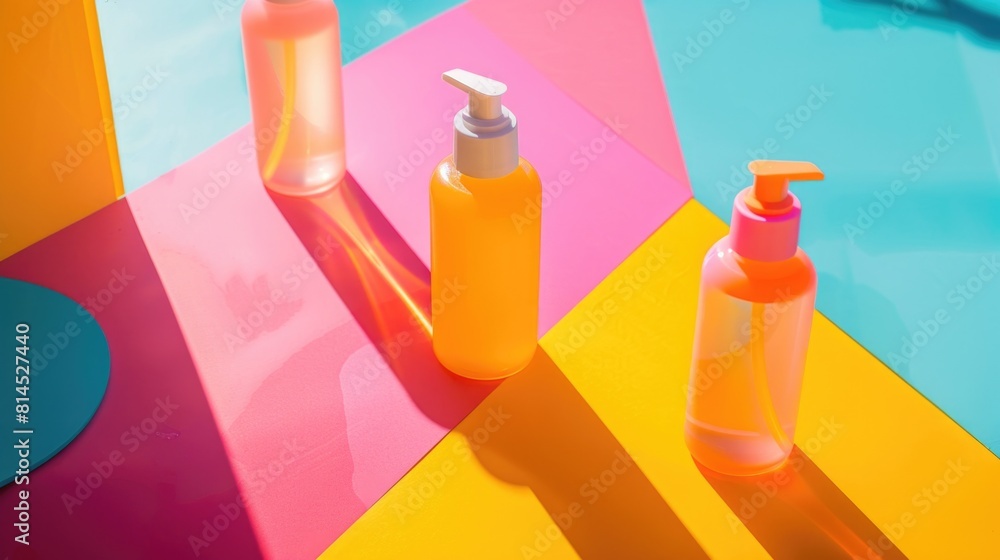 Poster two bottles placed on a table, suitable for various concepts