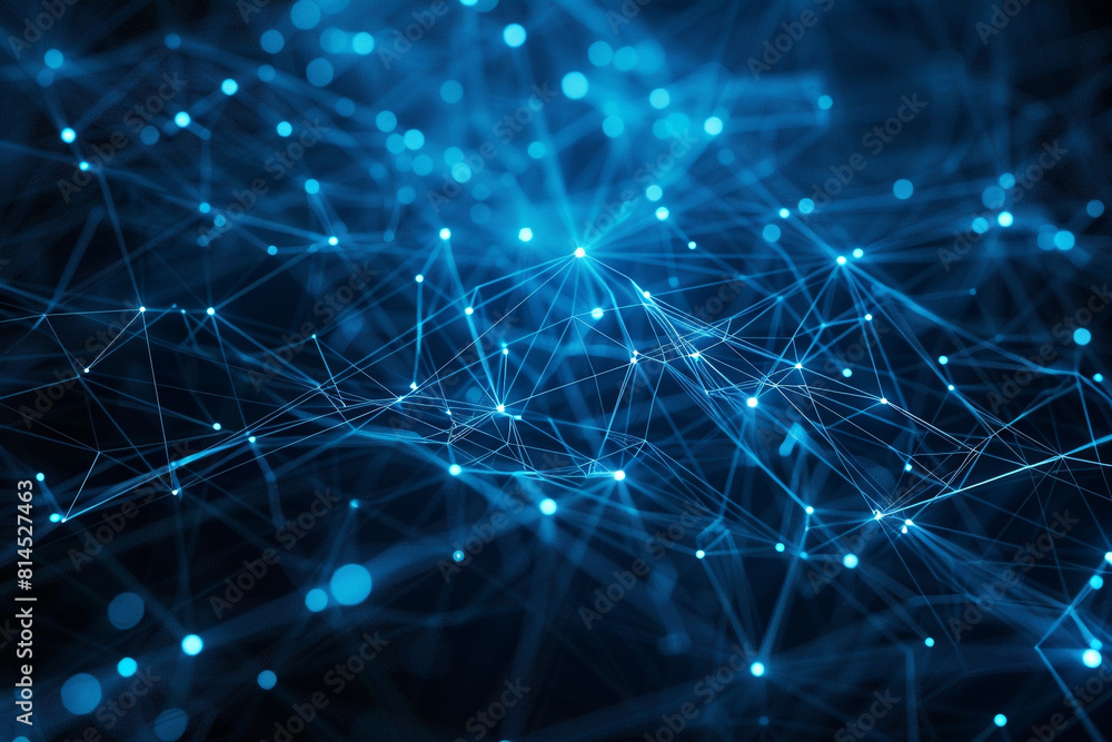 Poster abstract digital background with blue light connection lines and detailed network