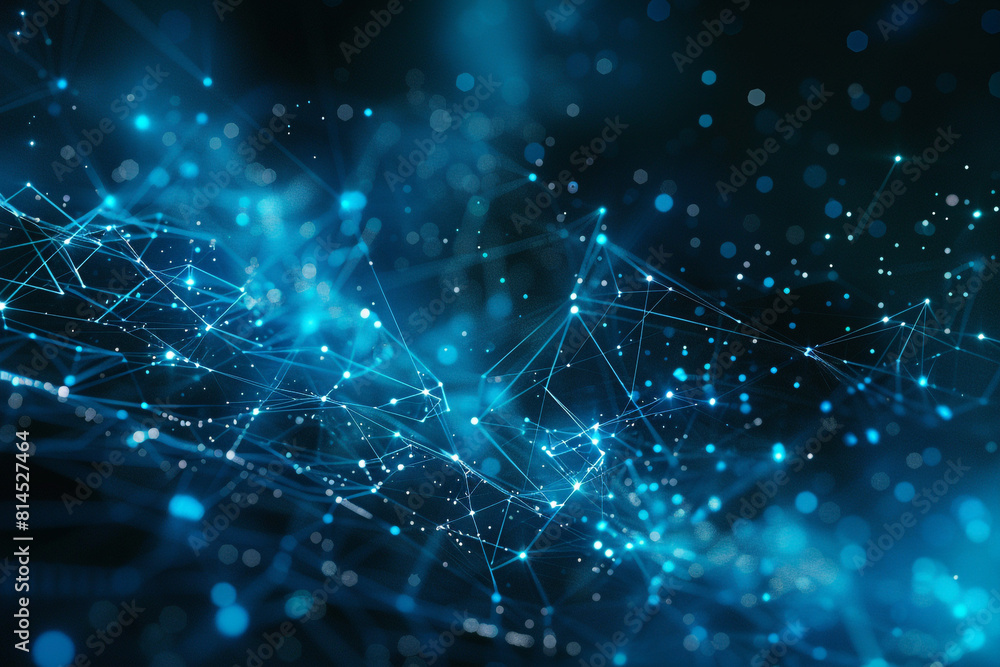 Poster abstract digital background with blue light connection lines and detailed network