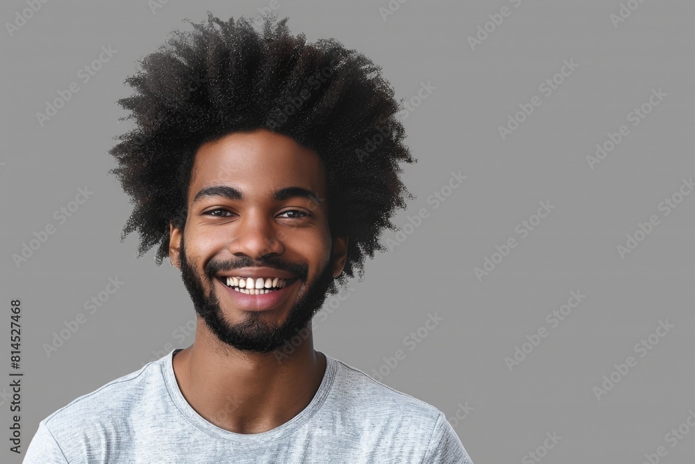 Poster a man with a beard smiling at the camera. suitable for various projects