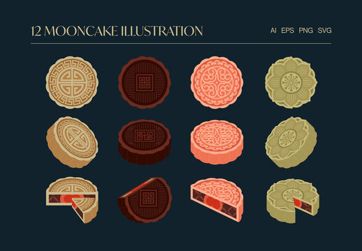 Mooncake Illustration Set for Chinese Mid Autumn Festival	