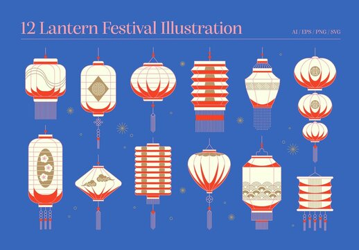 Chinese Lantern Festival Illustration Set