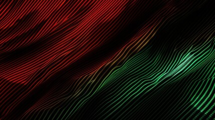 A dynamic composition of green and red with flowing wavy lines