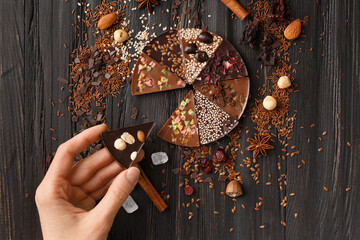 Chocolate pizza on ? wooden background - Powered by Adobe