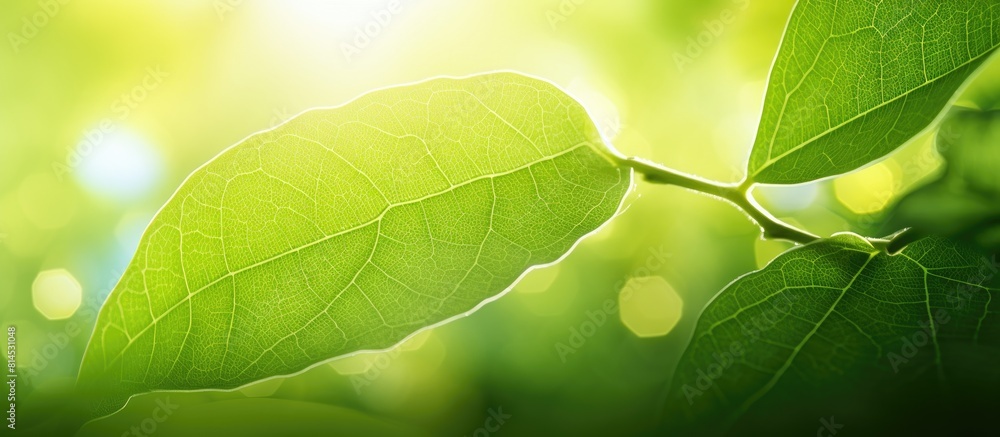 Aufkleber a stunning macro shot of a green leaf frame surrounded by blurred greenery the leaf s beautiful text