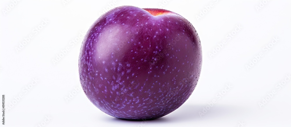 Poster close up shot of a kernel less smooth skinned purple plum fruit isolated on a white background copy 