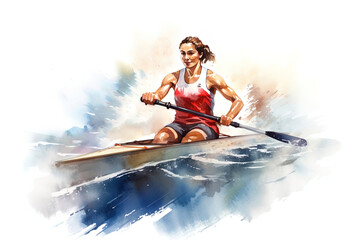 Oar-powered rowing by a woman