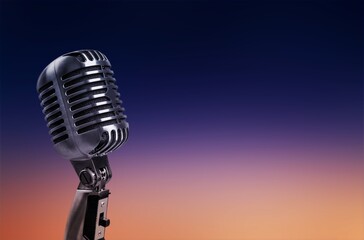 Fototapeta premium Vintage classic vocal microphone on concert stage