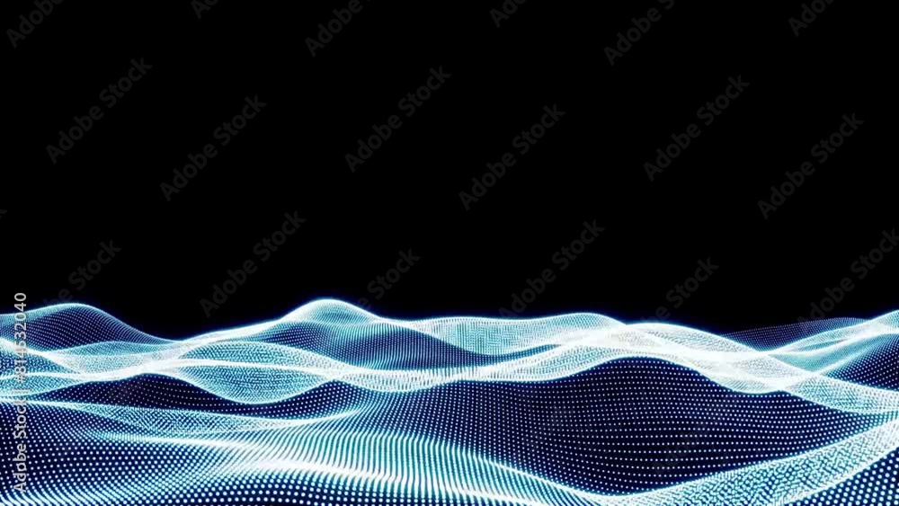 Poster abstract particles wave flowing background. digital technology and innovation concept. 3d animation