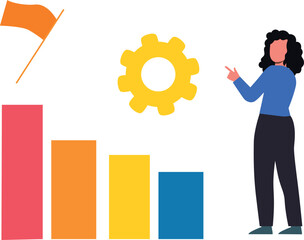 Girl pointing at business goal.