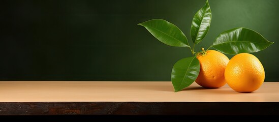 A table displaying a half cut orange with a green leaf offering ample copy space for an image