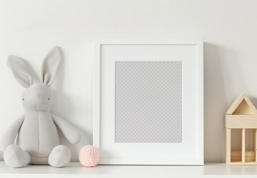Blank Mockup Frame In Playroom With Teddybear and Generative ai