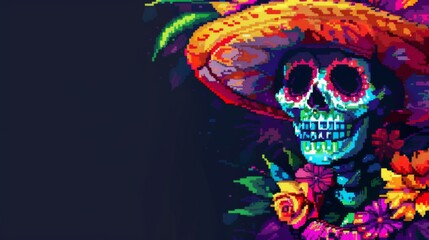 Colorful skeleton celebrating Cinco de Mayo in a traditional sombrero