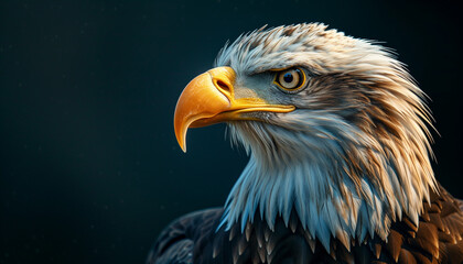 American bald eagle closeup portrait symbolizing freedom and patriotism with intense gaze on dramatic background perfect for American Eagle Day festivities