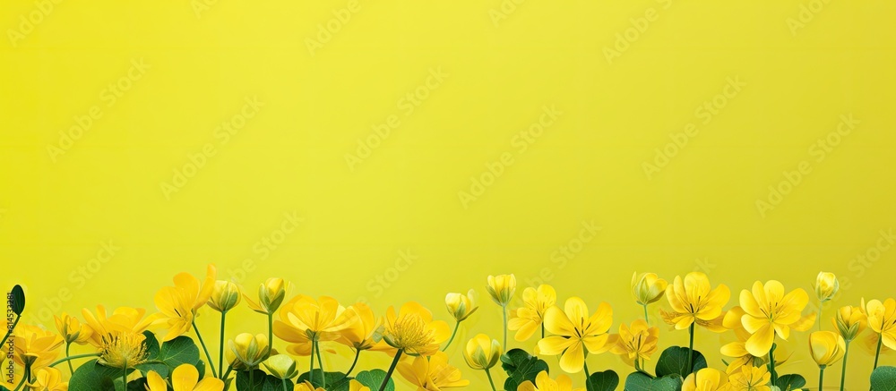 Aufkleber A yellow background with clover flowers and room for text. with copy space image. Place for adding text or design