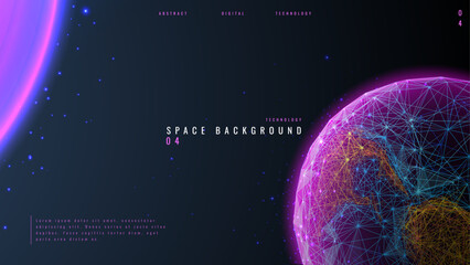 Space planet background with astronomy subject. Abstract technological cosmos bg for banners. Planet Earth in purple color. Universe or Galaxy concept. Digital polygonal vector illustration. © AntonKhrupinArt