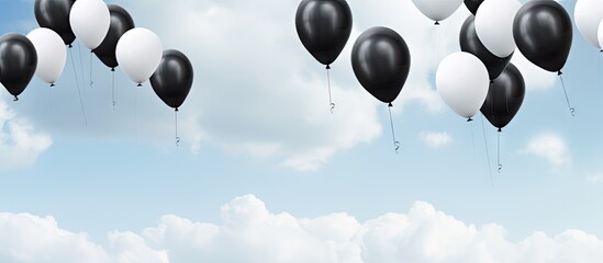 Sky filled with Black and White Balloons providing ample copy space for personalized messages or branding in images