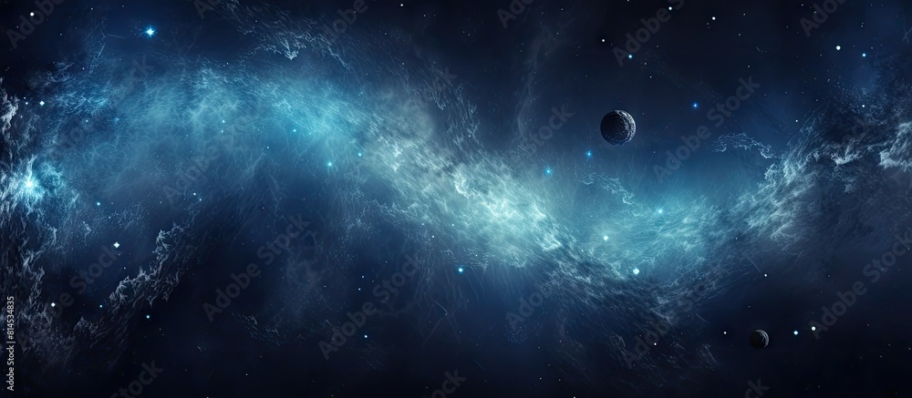 Poster A dark interstellar space serves as the perfect backdrop for a captivating starry night sky. with copy space image. Place for adding text or design