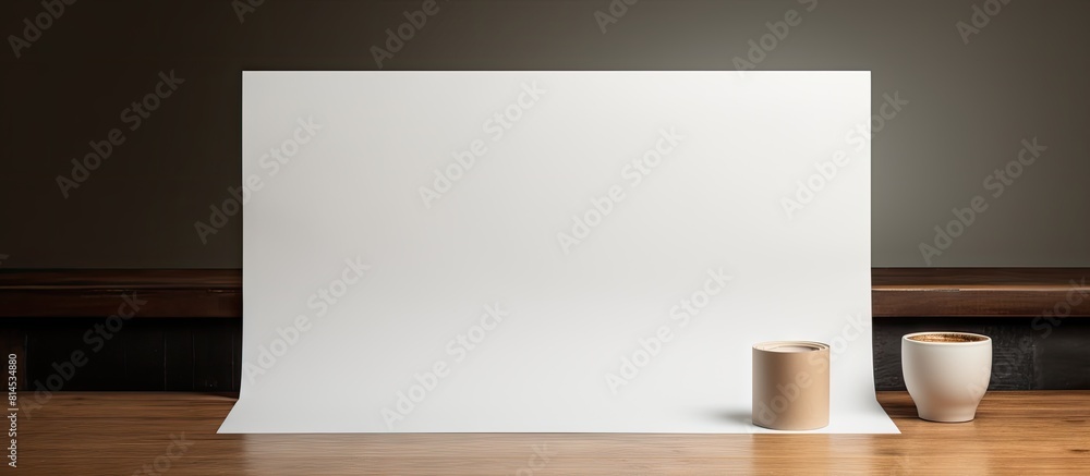 Leinwandbilder On the table there is a roll of paper with a blank area for text. with copy space image. Place for adding text or design