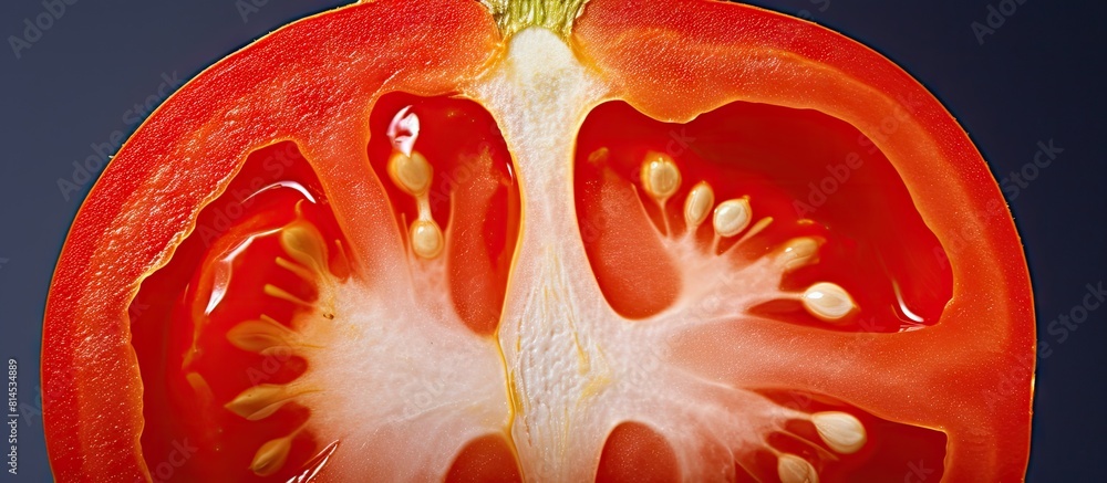 Aufkleber A close up image of a halved tomato showing its interior with available space for text. with copy space image. Place for adding text or design