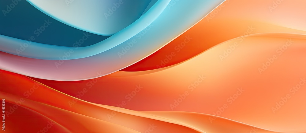 Poster Colorful curved sheets of paper shaped like a flower captured in a close up copy space image set against an orange background
