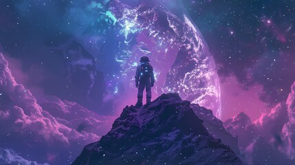 Digital technology blue and purple space astronaut poster background