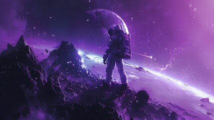 Digital technology blue and purple space astronaut poster background