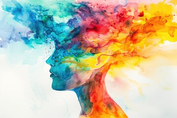 A beautiful watercolor painting of a woman's head. Perfect for art lovers and interior design projects