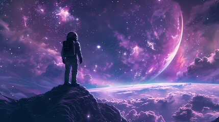 Digital technology blue and purple space astronaut poster background