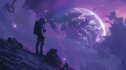 Digital technology blue and purple space astronaut poster background