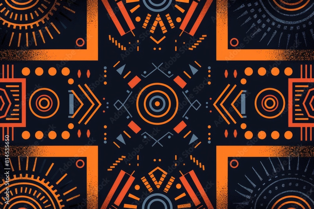 Poster abstract black and orange pattern with a sun in the middle. suitable for backgrounds and design proj
