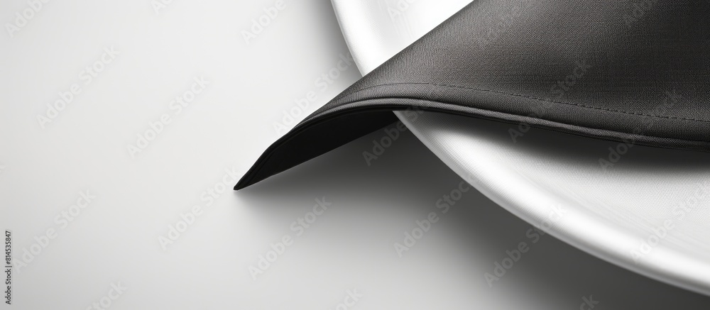 Poster The black corner of a black napkin stands out against a white background with a diagonal line There is plenty of copy space available for text or design on this two toned black and white background