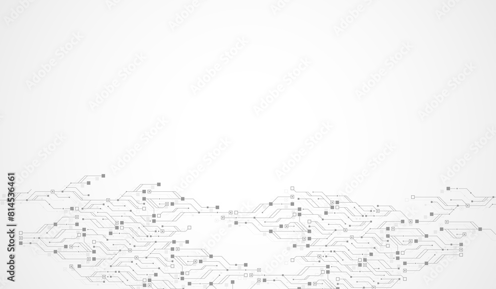 Poster Technology abstract circuit board texture background. High-tech futuristic circuit board banner wallpaper. Digital data. Engineering electronic motherboard illustration
