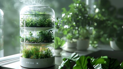 A plant based air purification system, integrating living plants into home tech appliances for healthier indoor environments