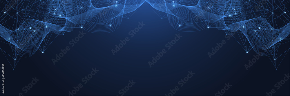 Poster Technology abstract lines and dots connection background. Connection digital data and big data concept. Digital data visualization illustration