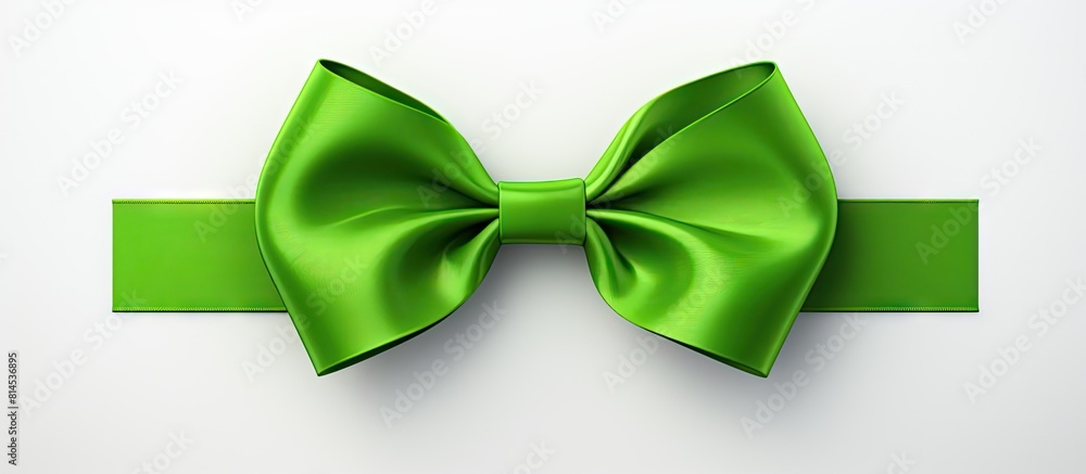 Poster A green bow stands alone on a white background leaving empty space for an image. with copy space image. Place for adding text or design