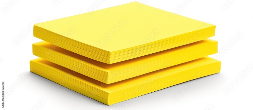 Aufkleber an isolated block of yellow notepads on a white background with a clipping path for easy removal cop