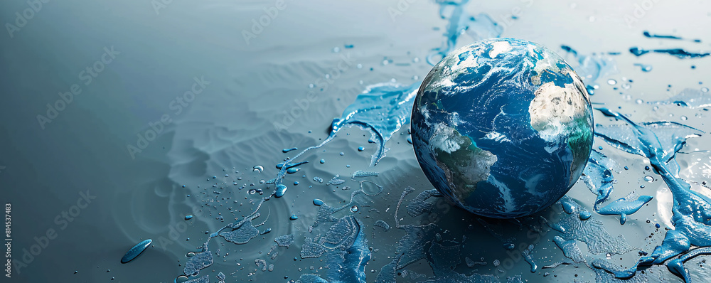 Poster a surreal top view of the earth appears to be melting into a minimalist color background, symbolizin