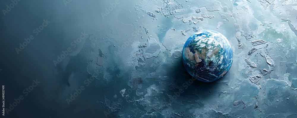 Poster a surreal top view of the earth appears to be melting into a minimalist color background, symbolizin