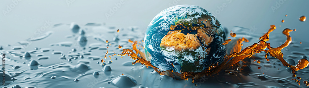 Poster a surreal top view of the earth appears to be melting into a minimalist color background, symbolizin