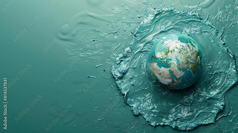 Poster a top view of a minimalist color background depicts the earth melting into a pool of liquid, symboli