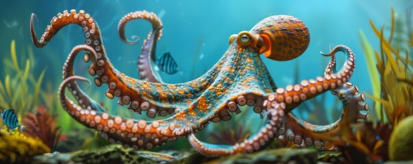 Fototapeta premium Octopus hunting side view predator theme 